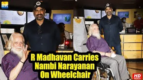 Reel Nambi Narayanan R. Madhavan Carries Real Nambi Narayanan For 'Rocketry' Screening On Wheelchair