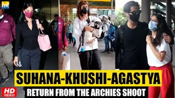 Veronica Suhana Khan Betty Khushi Kapoor Carries Her Pet Agastya Nanda Return From 'The Archies' Shoot