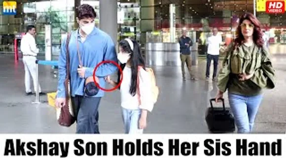 Akshay Kumar's son Aarav holds younger Sister Nitara, Twinkle Khanna Walks separately At Airport