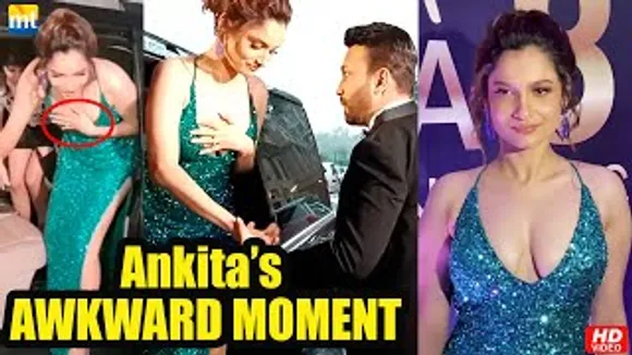 AWKWARD MOMENT For Ankita Lokhande As She Arrives In 1 Piece Shimmering Dress With Hubby Vicky Jain