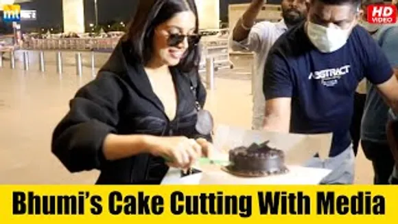 Bhumi Pednekar's pre birthday celebration at airport, cuts cake with media