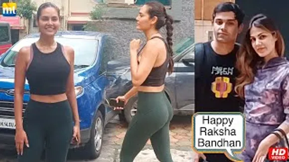 Rhea Chakraborty Happily Poses With Her Brother Showik, Esha Gupta In Fitting Sports Bra
