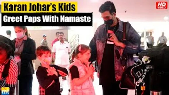 Karan Johar Teaches His Kids Roohi & Yash To Do Namaste For Paparazzi