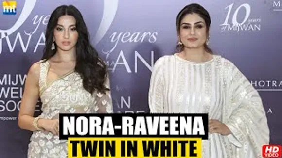 Nora Fatehi looks Gorgeous in Designer Saree, Raveena Tandon dons Shimmering White Attire