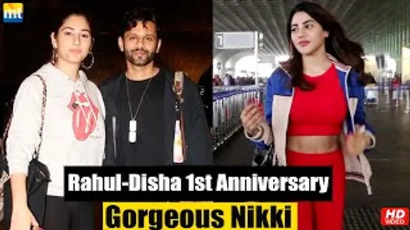 Couple Rahul Vaidya-Disha Parmar Remind Their Wedding Anniversary, Nikki Tamboli In Colourful Attire At Airport