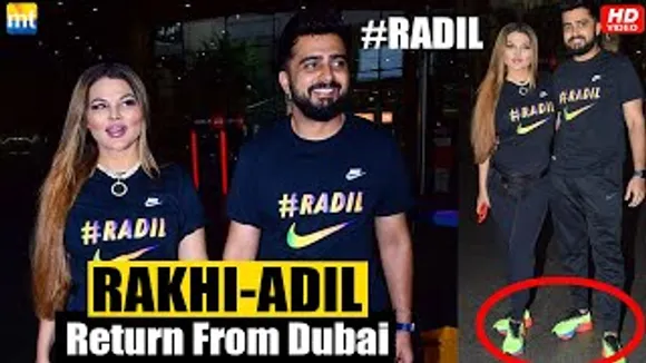 Rakhi Sawant & BF Adil Khan wear hashtag #RaDil T-shirts as they return from Dubai
