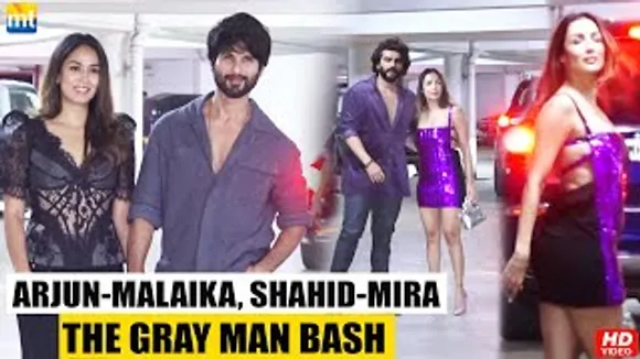 Malaika Arora stuns in Dark Violet Short with Arjun Kapoor, Shahid Kapoor-Mira Kapoor At Ritesh Sidhwani's Party For Russo Brothers