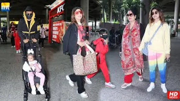 Shilpa Shetty With Her Kids, Raj Kundra, Shamita Shetty With Mother Return From Europe Vacation