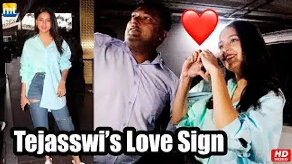 Tejasswi Prakash's CUTE Heart Symbol For Fans & Media As She Returns From Shoot