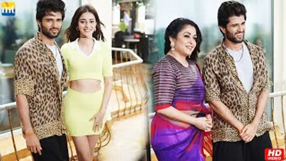 Liger Vijay Deverakonda wears Tiger style T-Shirt, Ananya Panday & Ramya Krishnan At A hotel During The Promotions