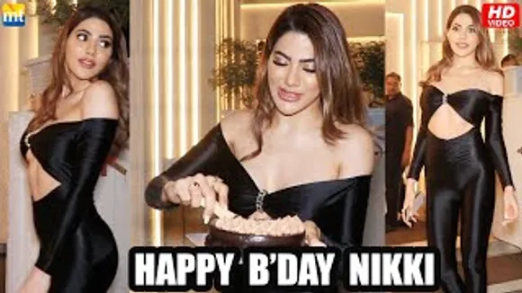 Birthday Girl Nikki Tamboli looks stunning in black, Cake Cutting with Friends & Paps on road