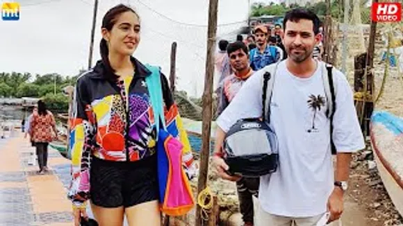 Sara Ali Khan in shorts & Vikrant Massey back from their shoot at Versova Jetty