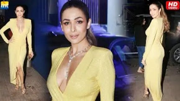 Glamourous Malaika Arora stuns in Yellow Shimmering Cut Piece Dress