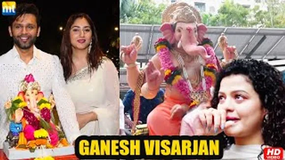 Rahul Vaidya-Disha Parmar twin in white. Singer Palak Muchhal with her Family for Ganesh Visarjan
