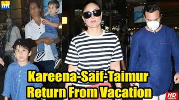 Saif Ali Khan & Taimur twin in Blue, While Kareena Kapoor Walks In Tashan mode at airport