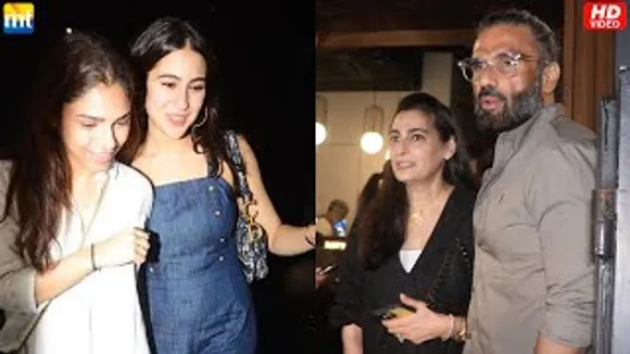 Sara Ali Khan in Blue Jumpsuit with her new BFF Sharmin Segal, Anna Suniel Shetty at restaurant