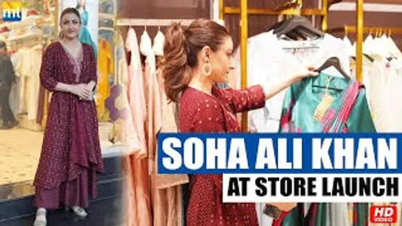 Soha Ali Khan at a store launch looking chic in a maroon outfit in Khar