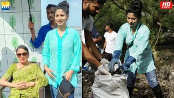 Tanishaa Mukerji & mother Tanuja participate in Beach & Mangrove Clean Up in Bandra