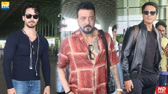 MACHO Tiger Shroff, Sanjay Dutt leaves for new film shoot with Vijay, Real Hero Sonu Sood at airport