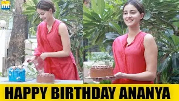 Pink Beauty Ananya Panday cuts cake with paps to ring her 24th Birthday