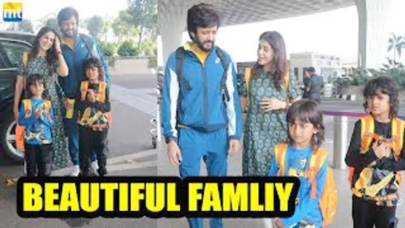 Riteish Deshmukh & Genelia Deshmukh were seen with their kids Riaan & Rahyl at airport
