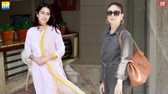 Kareena Kapoor in black & Sara Ali Khan in the traditional outfit at Randhir Kapoor's house
