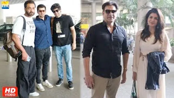 Japnaam Baba Bobby Deol with Sunny Deol's Son Karan Deol & Rajveer Deol, Arbaaz Khan And Raveena Tandon At Airport
