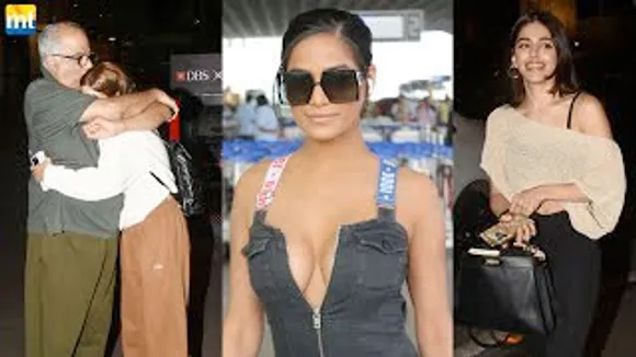 Poonam Pandey in Open Zip Jumpsuit, Boney Kapoor's Cute Moment with Khushi Kapoor, Freddy Actress Alaya F At Airport