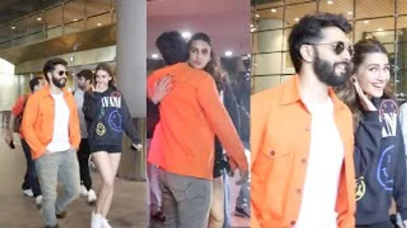 Varun Dhawan arrives with Gorgeous Kriti Sanon Return From Ahmedabad Post 'Bhediya' Promotion