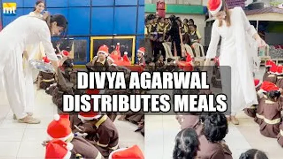 Divya Agarwal distributes meal to girls at Foodlink F&B in Ghatkopar And Celebrates Christmas