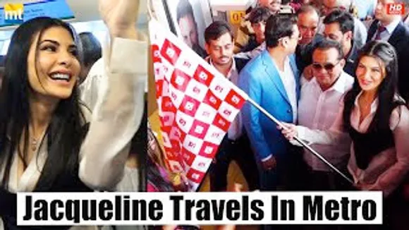 Jacqueline Fernandez travels in Metro to unveiling of Goldmedal Electricals