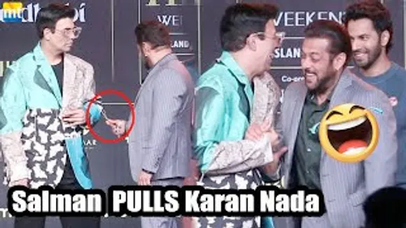 Salman Khan PULLS Nada from Karan Johar's Fashionable Shirt on Stage at IIFA 2023 Press Conference
