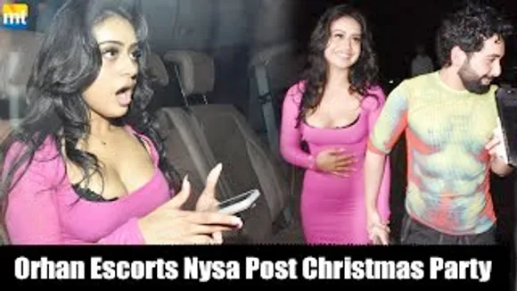 DRUNK!! Ajay Devgn's Daughter Nysa Devgn in Body-hugging Pink dress with Orhan at Christmas Bash