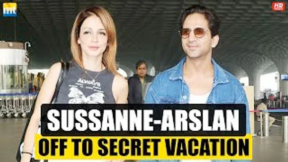 LoveBirds Sussanne Khan & Arslan Goni off to secret place to Vacation; Namaste Anupam Kher, Avantika Dassani At Airport