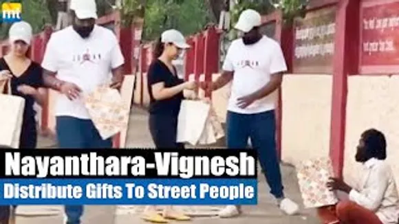 Nayanthara and her husband Vignesh Shivan distribute gifts to poor people on the street