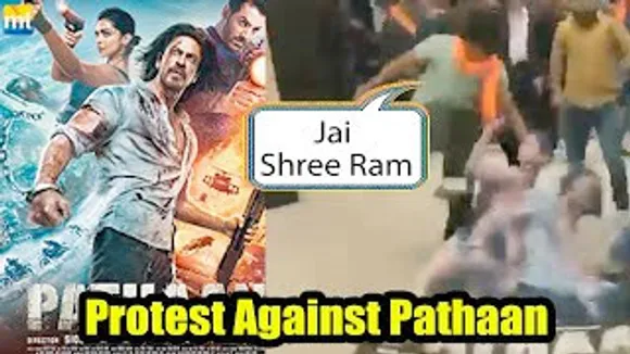 Pathaan Shahrukh Khan's Posters Torn down below the foot by Karni Sena & Vishva Hindu Parishad in Ahmedabad