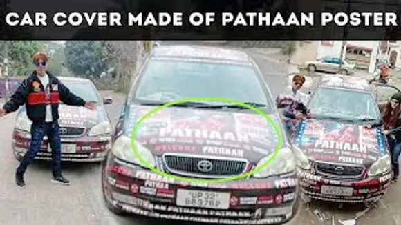 Crazy Shah Rukh Khan fan Vishwarukh makes a Car cover of Pathaan Posters in Lucknow