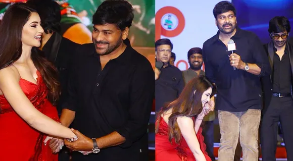 Urvashi Rautela touches Megastar Chiranjeevi’s Feet at the Waltair Veerayya Event