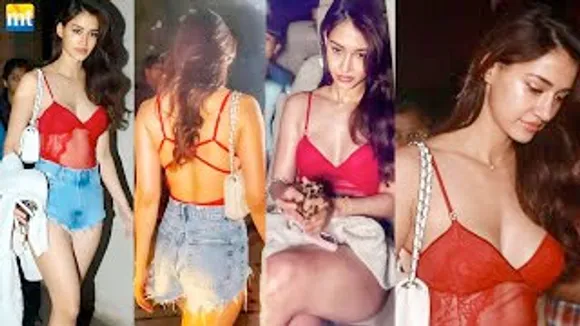 Disha Patani Shows her Bareback in Red Bralette, flaunts her curves in Tight Shorts
