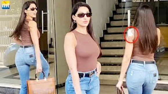 Nora Fatehi Flaunts her Shoulder INJURED seen at Dubbing Studio for 100%