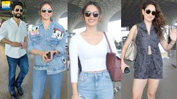 Rakul Preet Singh with her BF Jackky Bhagnani, Pragya Jaiswal, Manushi Chhillar, Archana Gautam at airport