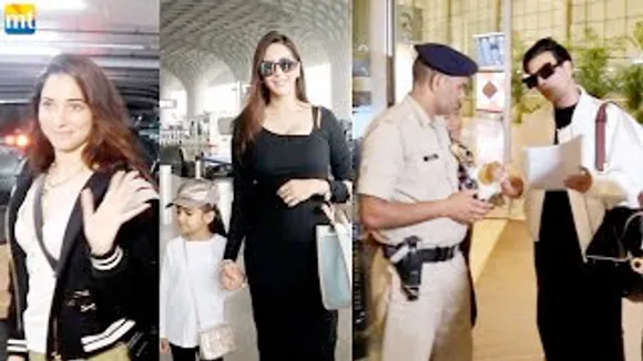 Chahatt Khanna with her Daughter, Tamannaah Bhatia, Karan Johar shows some paper to Airport Security