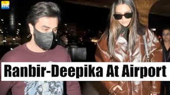 Deepika Padukone in Leather Jacket & Ranbir Kapoor in Lion T-Shirt at the airport