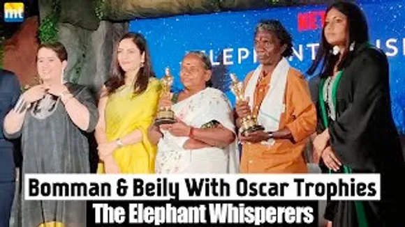 The Real Heroes of The Elephant Whisperers Bomman & Beily arrive with Oscar Trophies