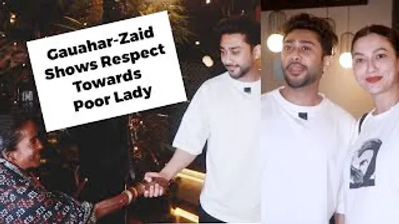 Soon-to-be Mom Gauahar Khan & papa Zaid shake Hands with a Poor Lady outside Restaurant