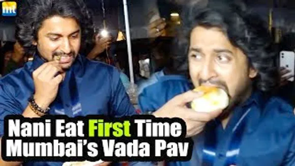 Nani tries FIRST Time Mumbai's Street Food VADA PAV with Green Mirchi With Sharad Kelkar