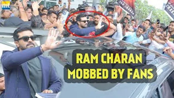 RRR star Ram Charan MOBBED by HUGE crowd as he Returns from Oscars ceremony