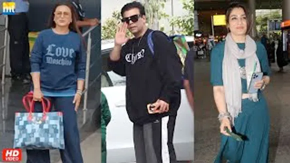 Mrs Chatterjee Rani Mukerji, Karan Johar, Raveena Tandon at Airport