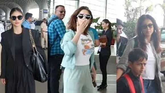 Mouni Roy in Black, Late Ho Raha Hai na? Nushrratt Bharuccha, Genelia Deshmukh's Kids Greets Namaste to paps At Airport