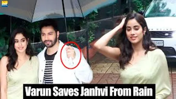 Varun Dhawan Holds Chhatri To Save Janvhi Kapoor From Rain As She Looks Fantastic In Green Saree